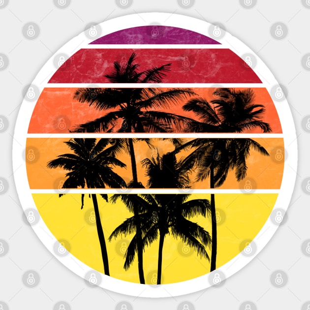 Retro Palm Tree Sunset Grid Sticker by Artist Rob Fuller